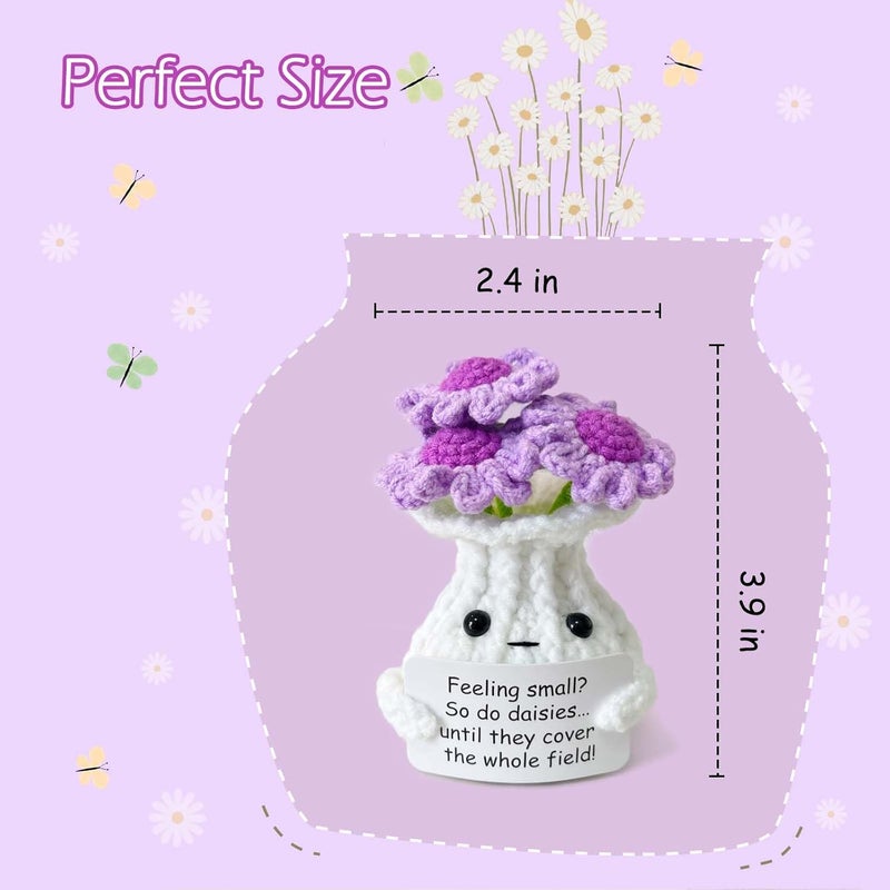 RFUYIR Valentines Inspirational Gifts for Women Positive Crochet Flowers- Feeling Small? - Mini Handmade Knitted Vase Plant Decor, Christmas Birthday Gifts for Women, Coworkers, Friends, Teacher - Image 3